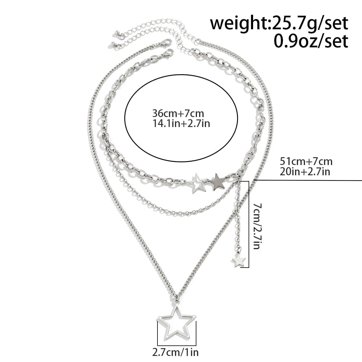 Minimalist Layered Star Pendant Curb Chain Necklace Set